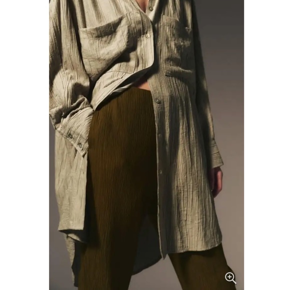 Zara khaki olive green high rise wrinkle effect full length pants NWT - Picture 2 of 10